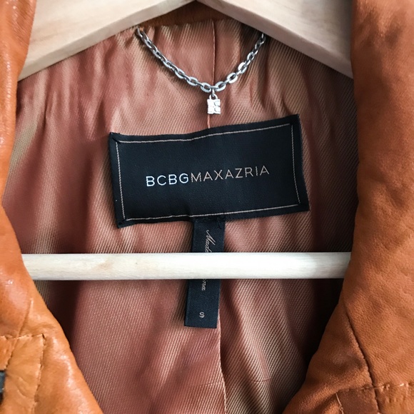 BCBGMAXAZRIA Genuine Leather Moto Jacket Pumpkin - Picture 2 of 8